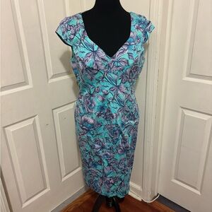 Adrianna Papell Blue and Purple Floral Midi Dress